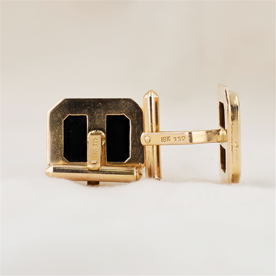 18K Yellow Gold Onyx Estate Cufflinks