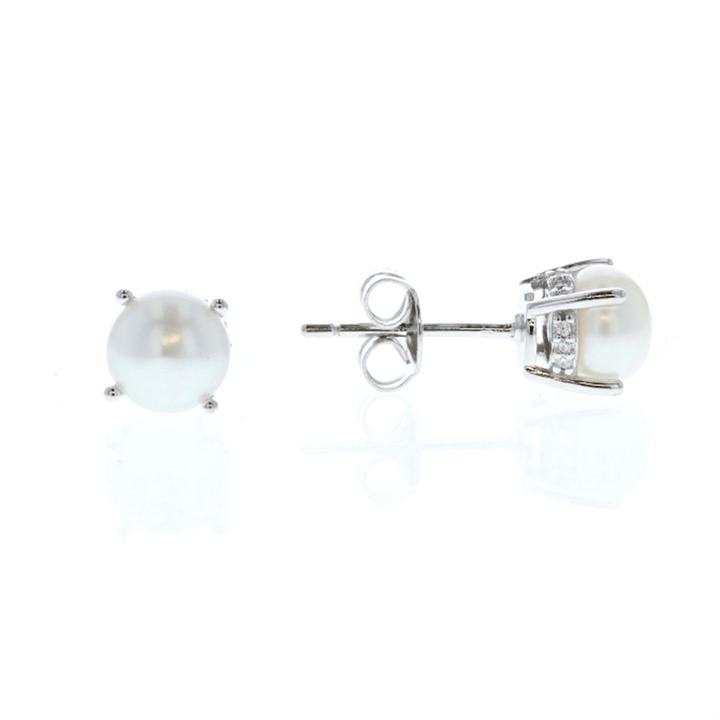 REIGN Sterling Silver CZ and White Pearl Stud Earrings Mother's Day Gift set