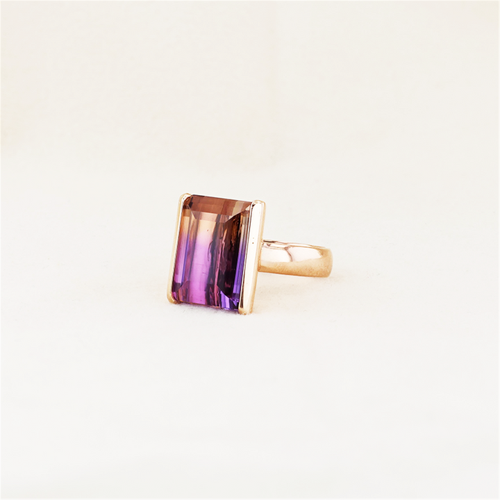 14K Rose Gold Watermelon Ametrine Quartz Estate Ring