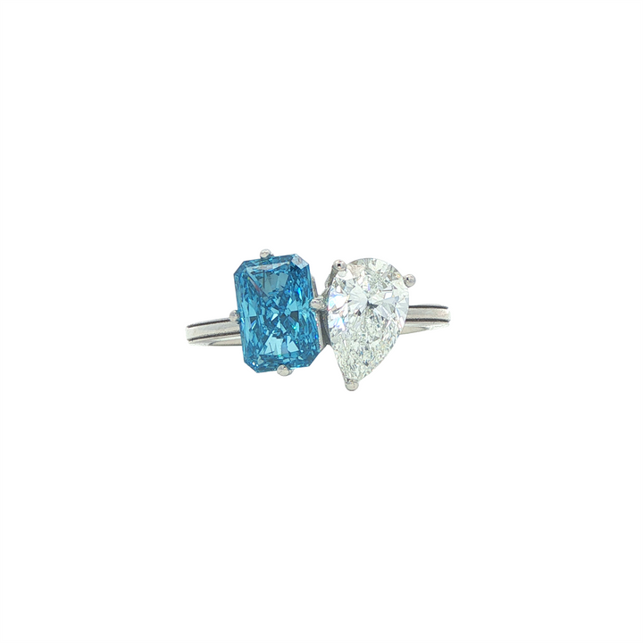 14K White Gold 2.61ctw Blue & White Lab Grown Diamond Toi Et Moi Ring