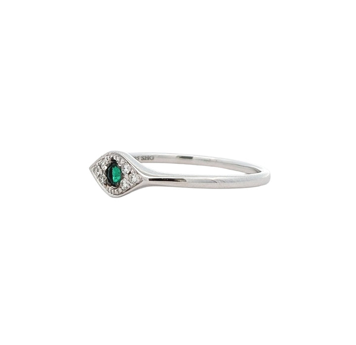 14K White Gold Emerald 0.06ctw Diamond Evil Eye Ring