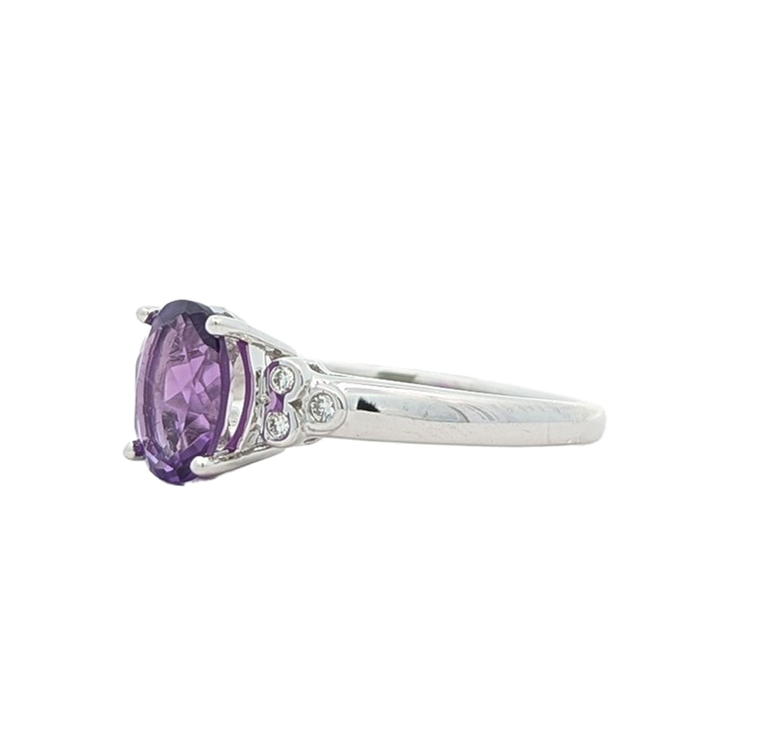 10K White Gold Amethyst Diamond Ring