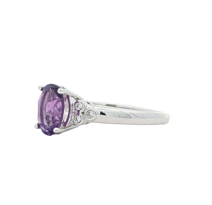 10K White Gold Amethyst Diamond Ring