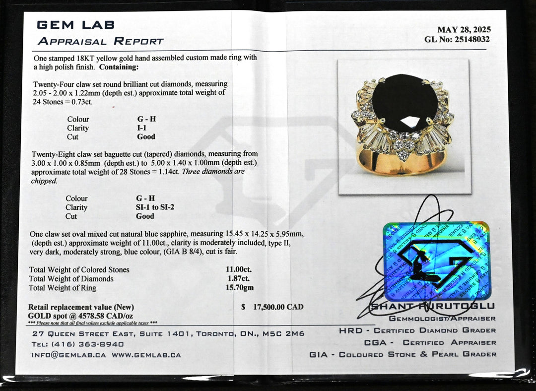 18KT Yellow Gold Blue Sapphire & 1.87ctw Diamond Ring