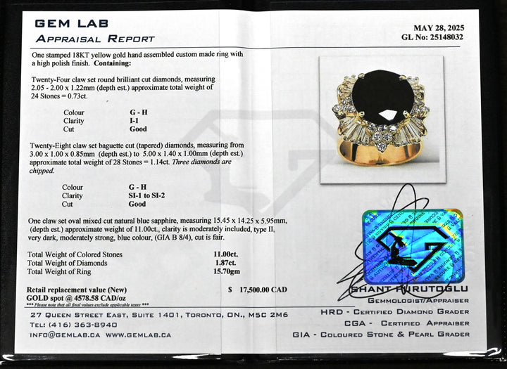 18KT Yellow Gold Blue Sapphire & 1.87ctw Diamond Ring