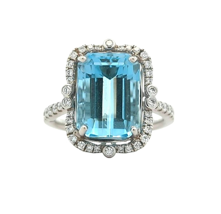 18KT White Gold Aquamarine and 0.36ctw Diamond Estate Ring