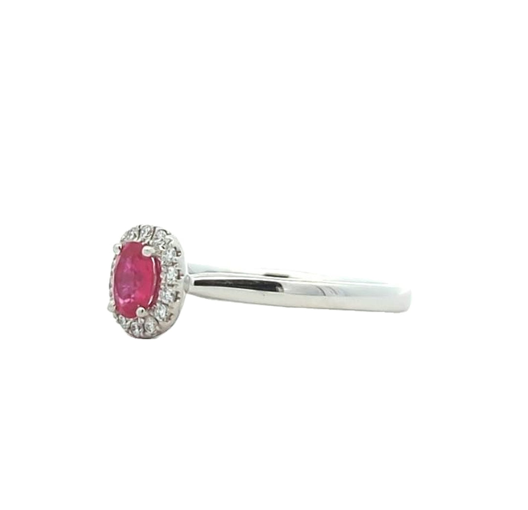 18KT White Gold Ruby and 0.10ctw Diamond Ring