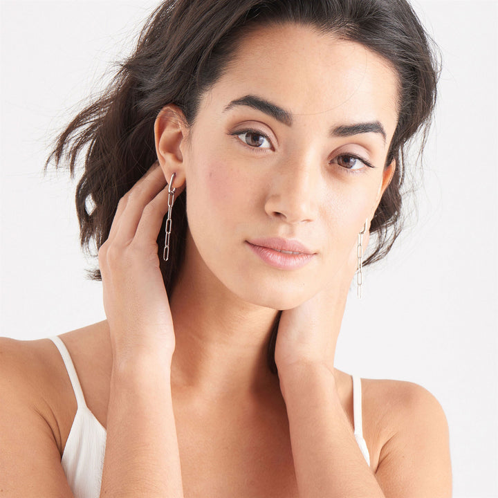 Chain Reaction Cable Link Silver Drop Earrings