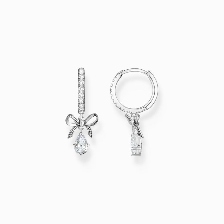Thomas Sabo Sterling Silver Hoop Earrings With Bow Pendant And White Zirconia