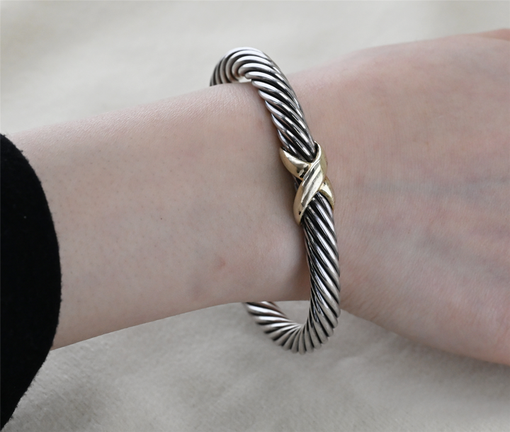 Sterling Silver Two Toned David Yurman Twisted Bangle