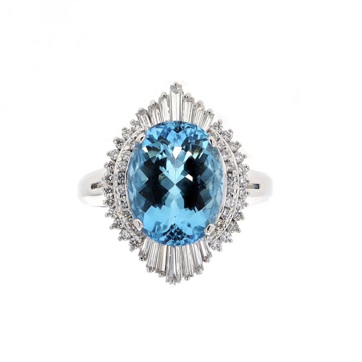 Simon G - Platinum Natural Aquamarine and 0.85ctw Diamond Cocktail Ring