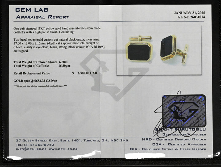 18K Yellow Gold Onyx Estate Cufflinks