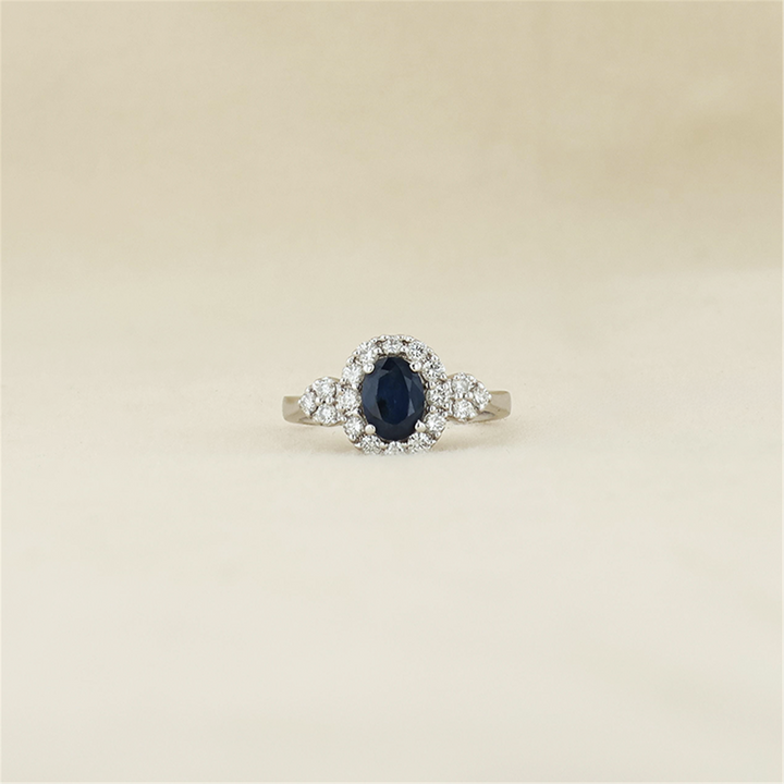 14K White Gold Sapphire 0.50ctw Diamond Ring
