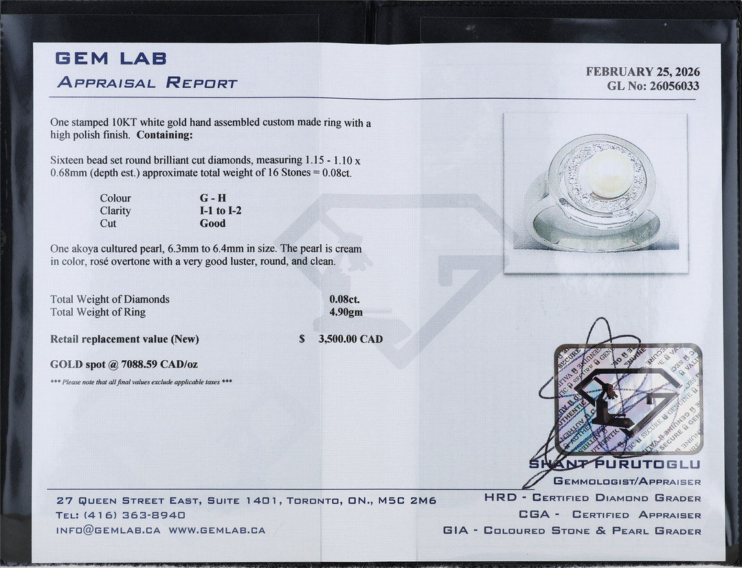10K White Gold 0.08ctw Pearl Estate Ring