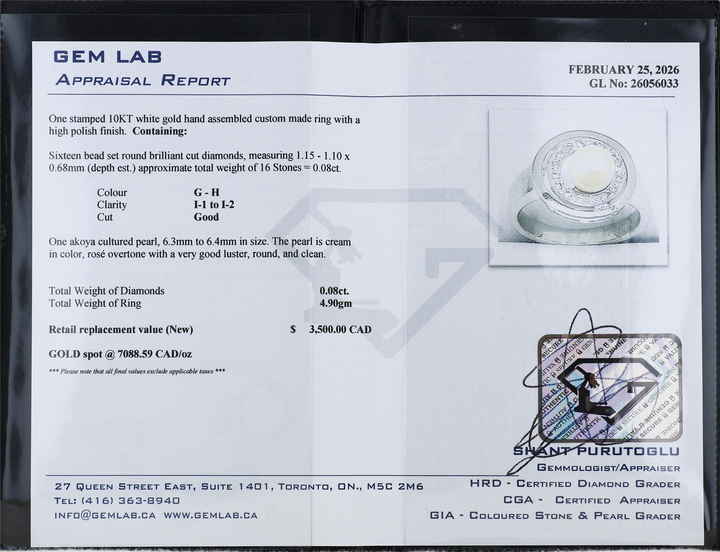 10K White Gold 0.08ctw Pearl Estate Ring