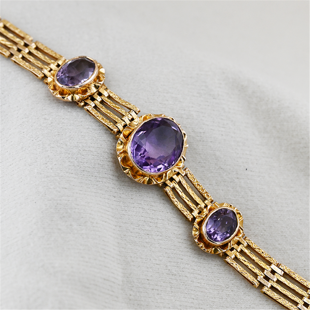 14KT Yellow Gold Amethyst 7.5" Estate Bracelet