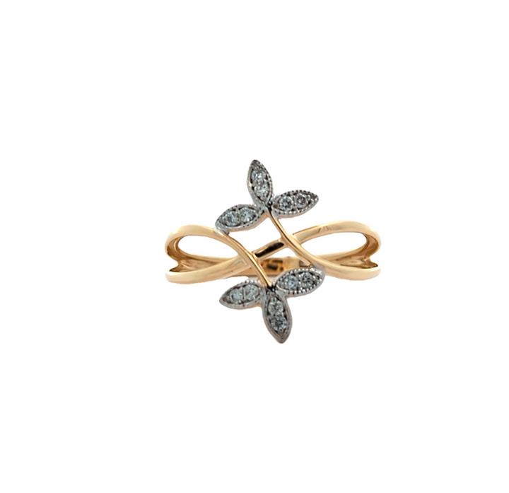 10KT Yellow and White Gold Multi Diamond Leaf Ring