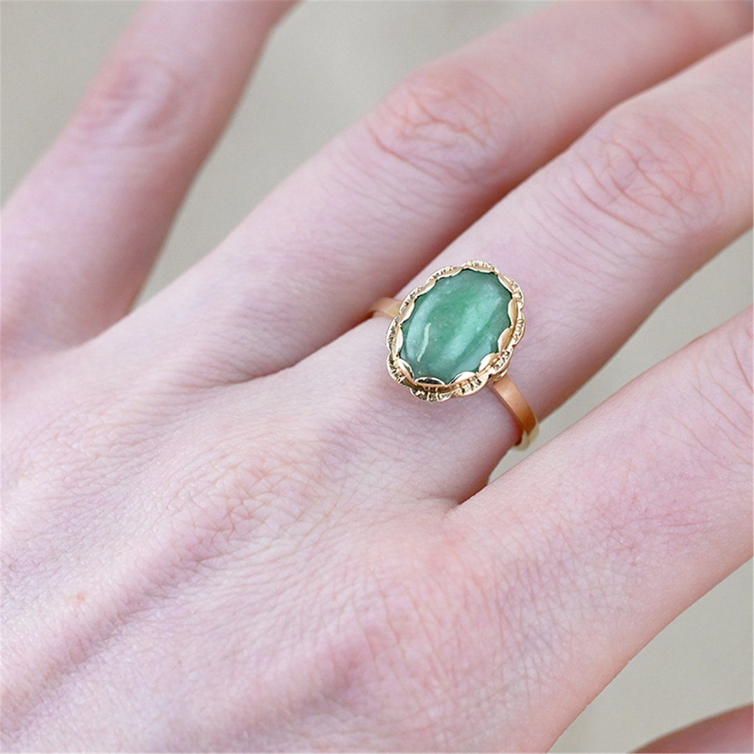 14K Yellow Gold Jade Estate Ring
