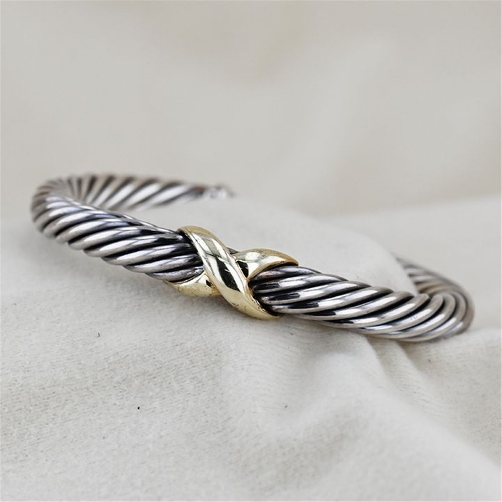 Sterling Silver Two Toned David Yurman Twisted Bangle