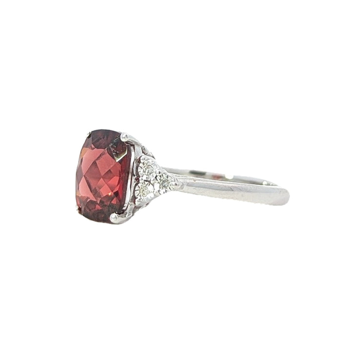 10KT White Gold Garnet and Diamond Ring