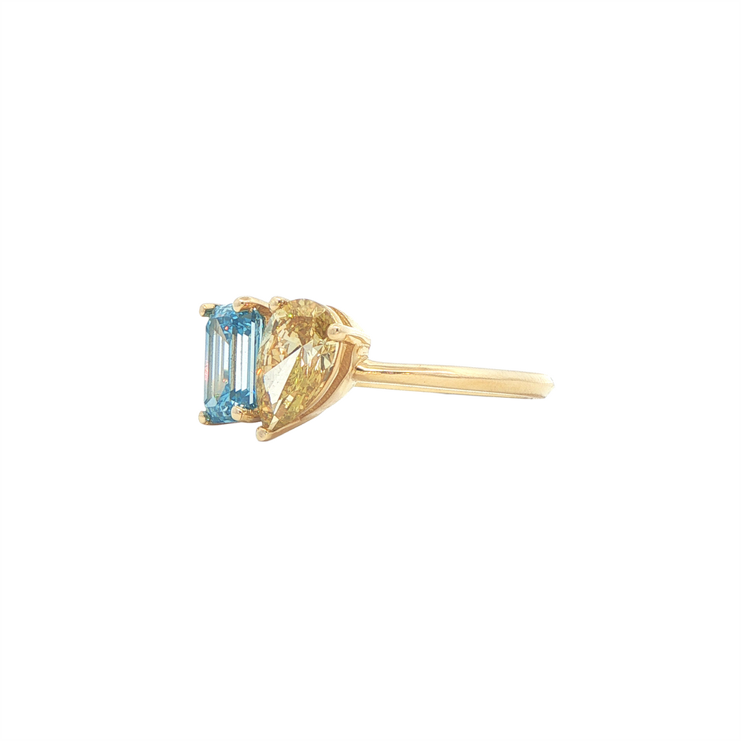 14K Yellow Gold 2.52ctw Champagne & Blue Lab Grown Diamond Toi Et Moi Rings
