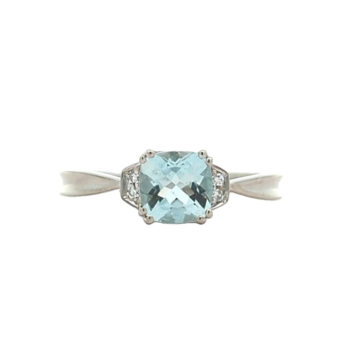 10KT White Gold Aquamarine and Diamond Ring