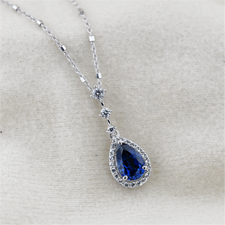 10K White Gold Natural White Sapphire & Synthetic Blue Sapphire 18" Estate Necklace
