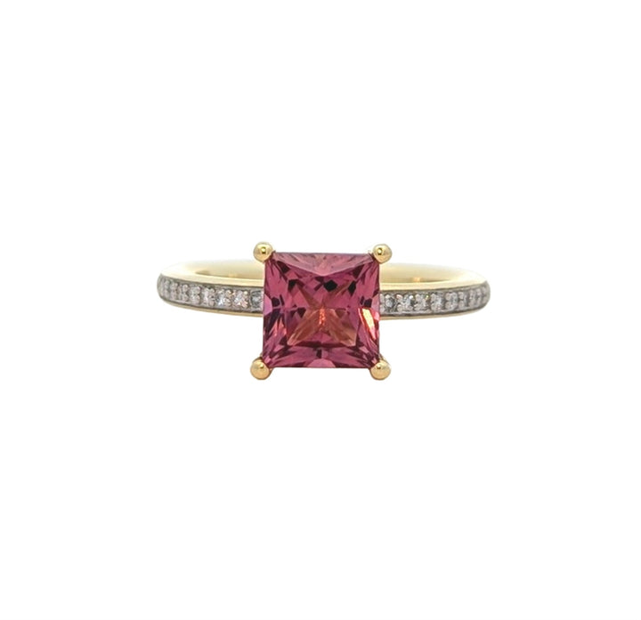 14K Yellow Gold Pink Tourmaline 0.099ctw Diamond Ring