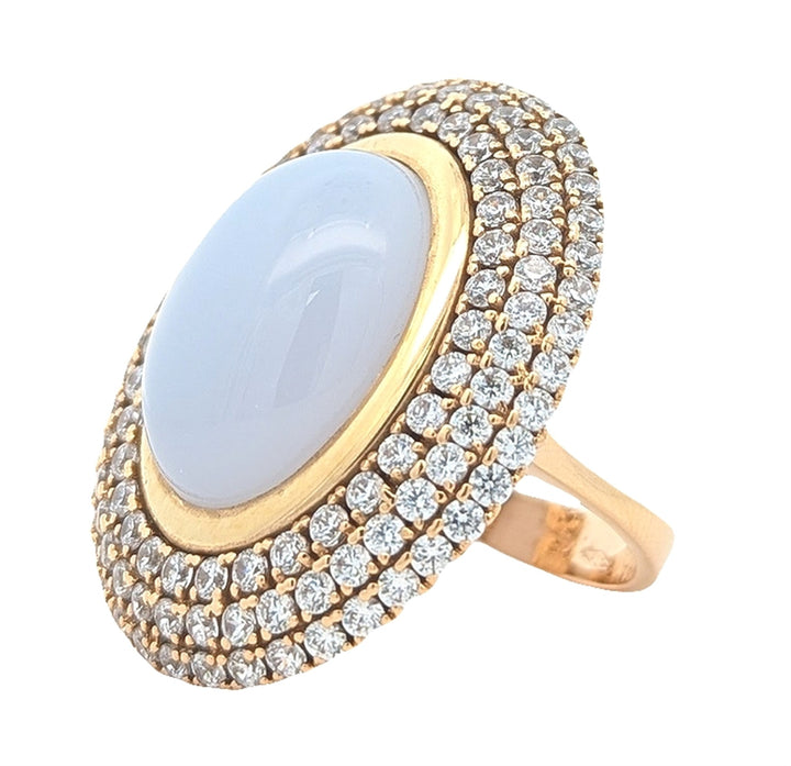 18KT Yellow Gold Chalcedony and CZ Estate Ring