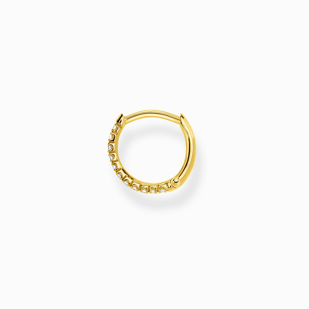 Single Hoop Earring White Stones - Gold