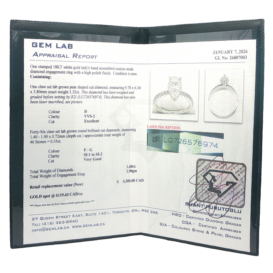 18KT White Gold 1.68ctw Pear Lab Grown Diamond Engagement Ring