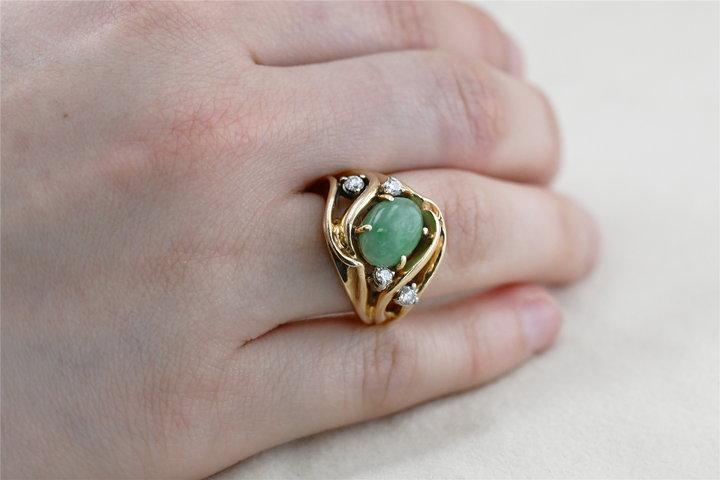 14K Yellow Gold 0.24ctw Diamond Jade Cocktail Ring