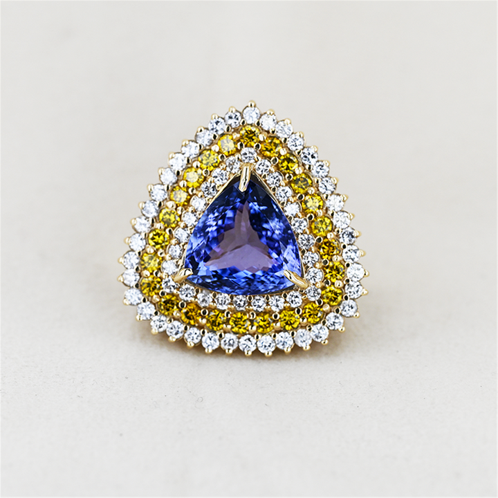 14KT Yellow Gold Natural Tanzanite and 5.93ctw Diamond Estate Ring