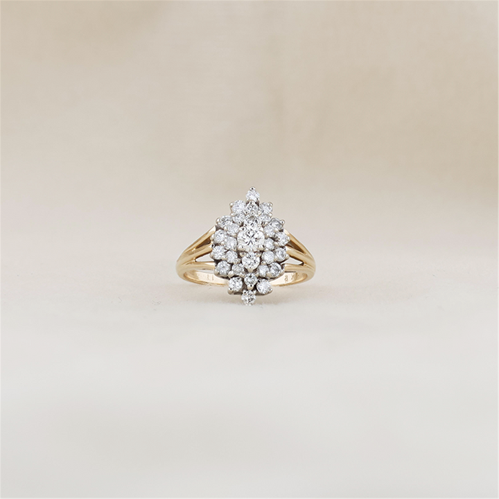 14KT Two-Toned 0.81ctw Diamond Estate Cluster Ring