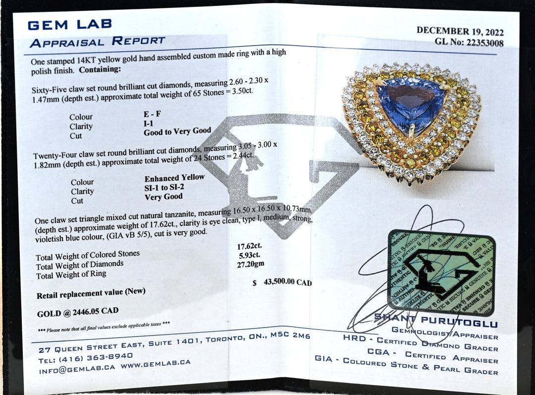 14KT Yellow Gold Natural Tanzanite and 5.93ctw Diamond Estate Ring