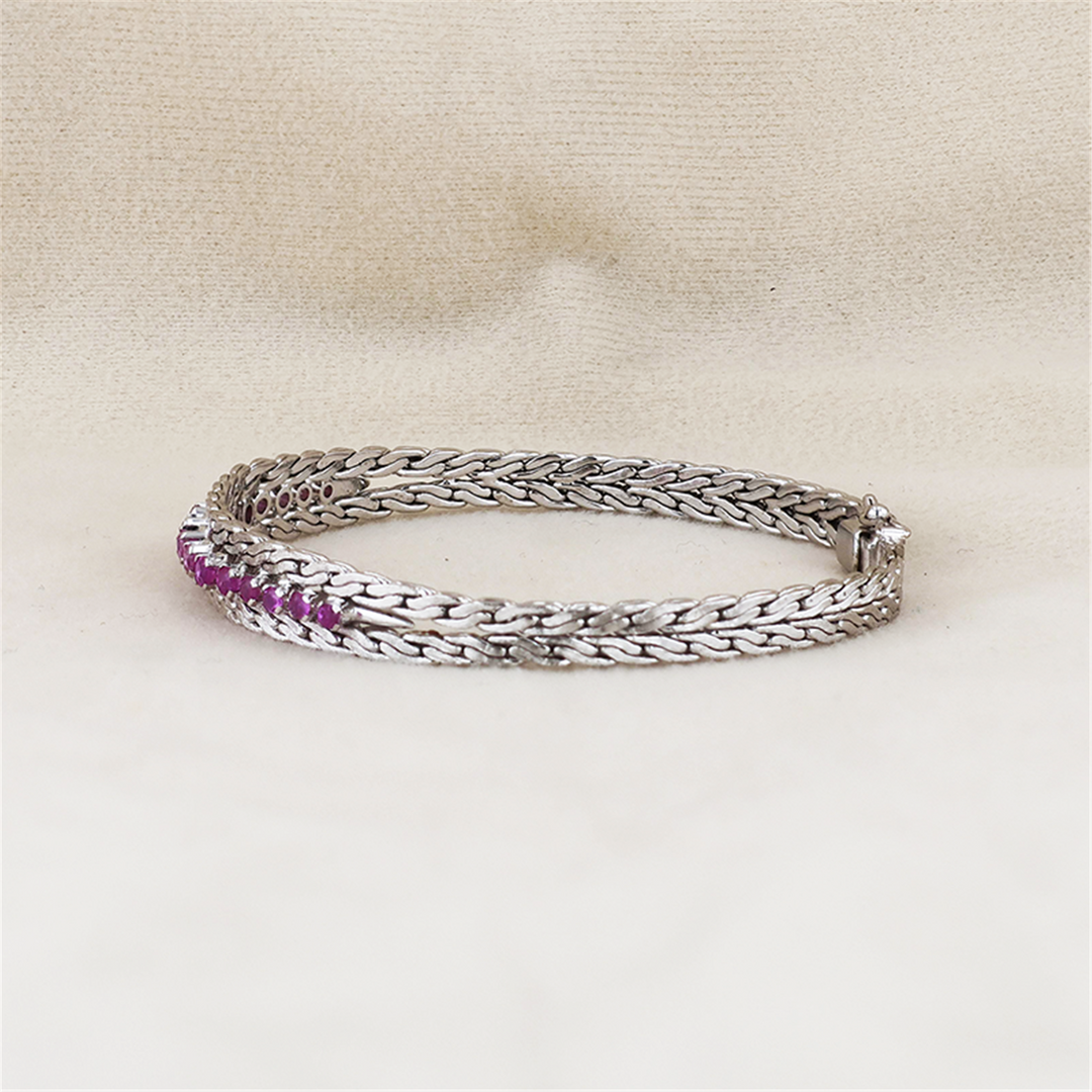 Sterling Silver Ladies Woven Pink Sapphire Bracelet
