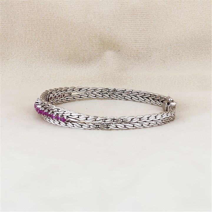 Sterling Silver Ladies Woven Pink Sapphire Bracelet