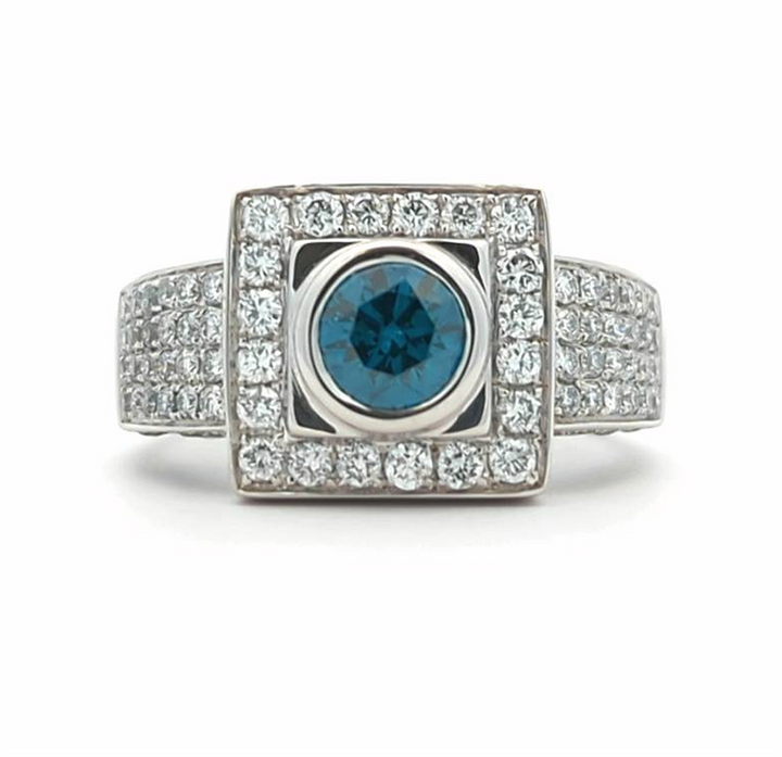 14KT White Gold 1.90ctw Blue and White Diamond Estate Ring