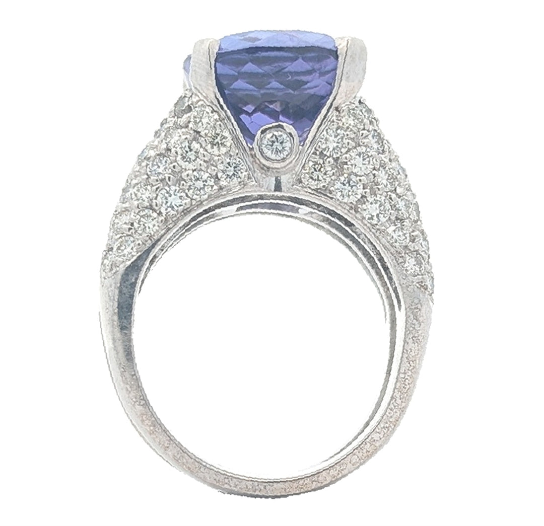 18KT White Gold Natural Tanzanite and 2.36ctw Diamond Fancy Estate Cocktail Ring