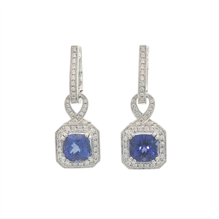 14KT White Gold Tanzanite and 0.60ctw Diamond Drop Earrings