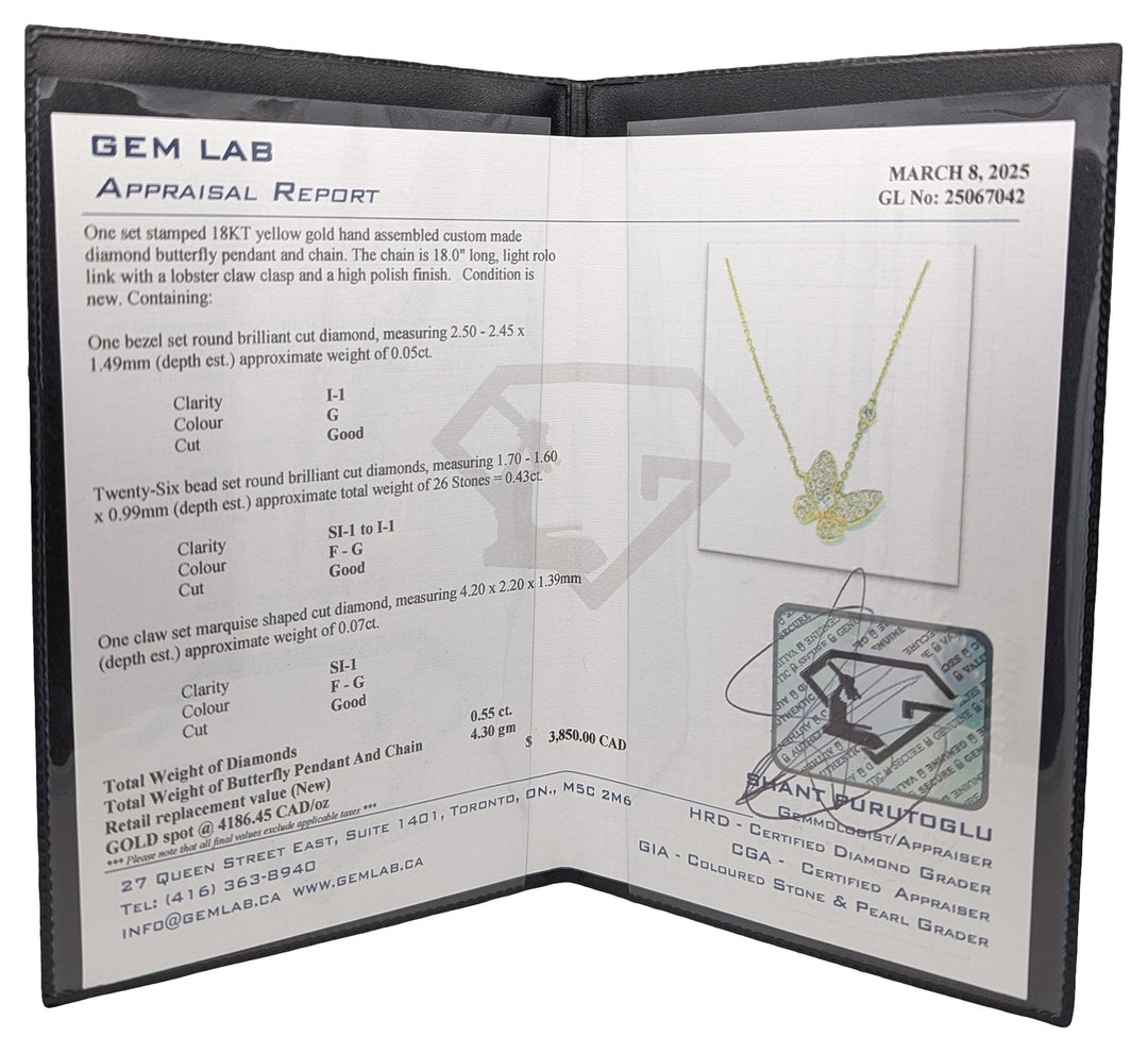 18KT Yellow Gold 0.62ctw Diamond 18" Butterfly Necklace