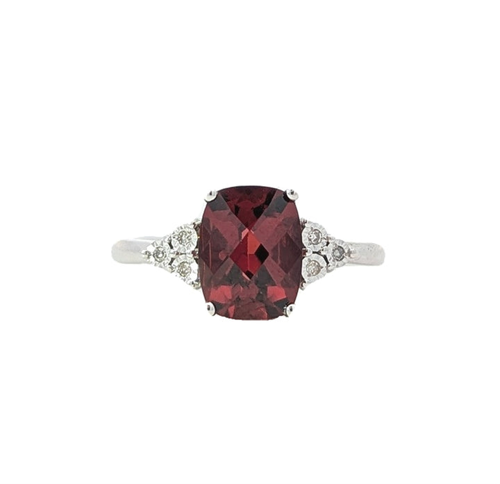 10KT White Gold Garnet and Diamond Ring