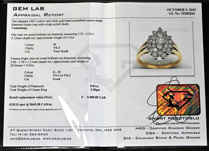 14KT Two-Toned 0.81ctw Diamond Estate Cluster Ring