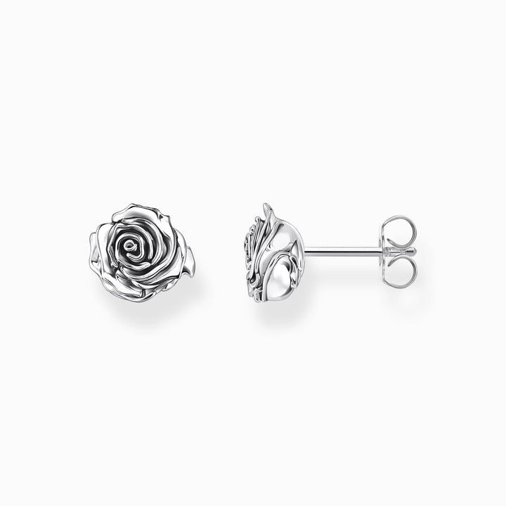 Silver Midnight Rose Ear Studs