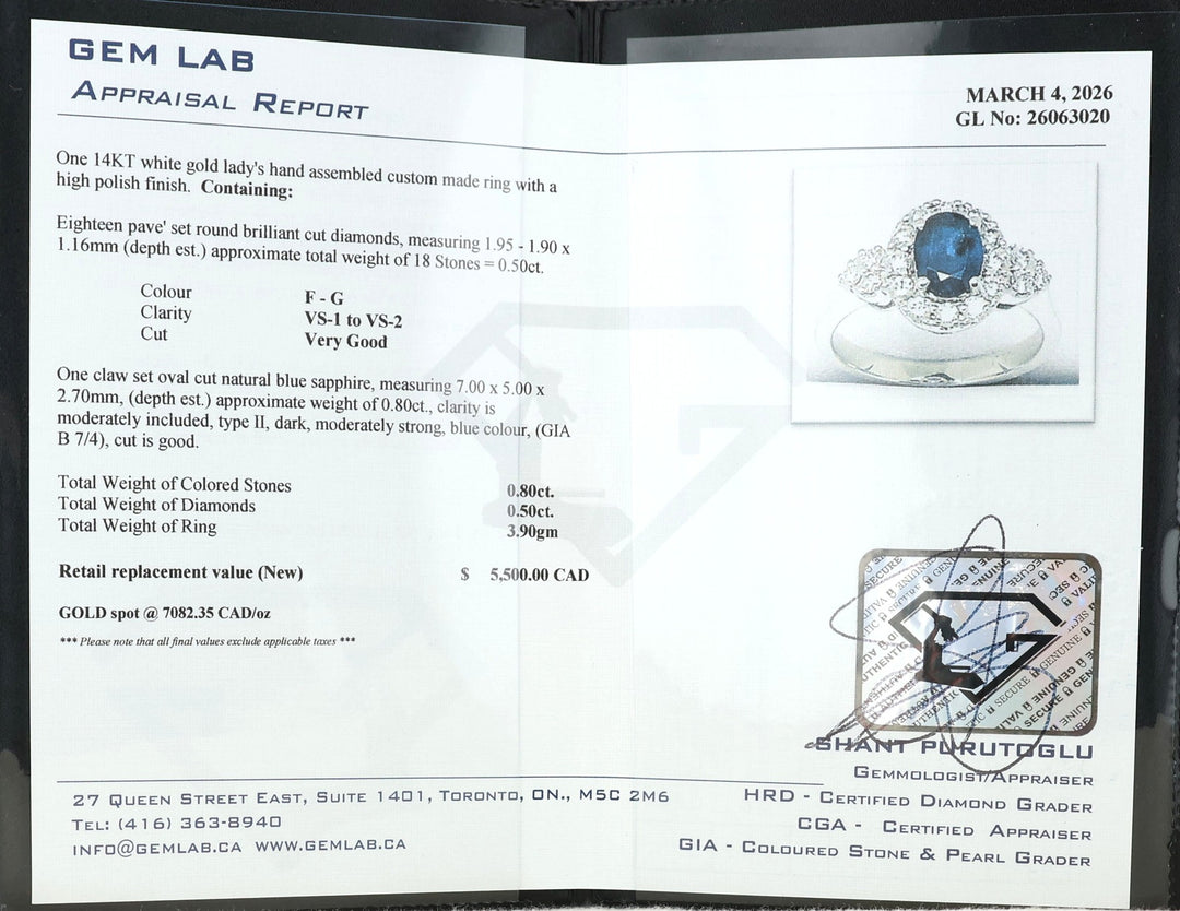 14K White Gold Sapphire 0.50ctw Diamond Ring