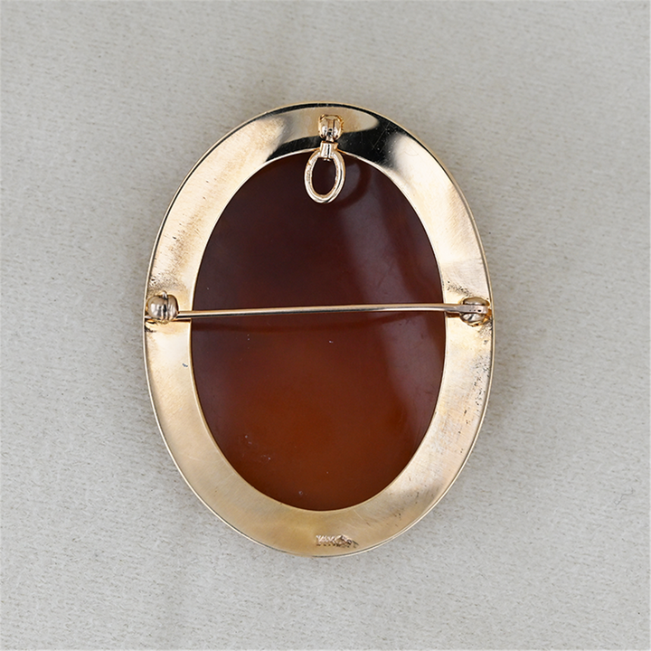 14K Yellow Gold Hand Carved Cameo Brooch/Pendant