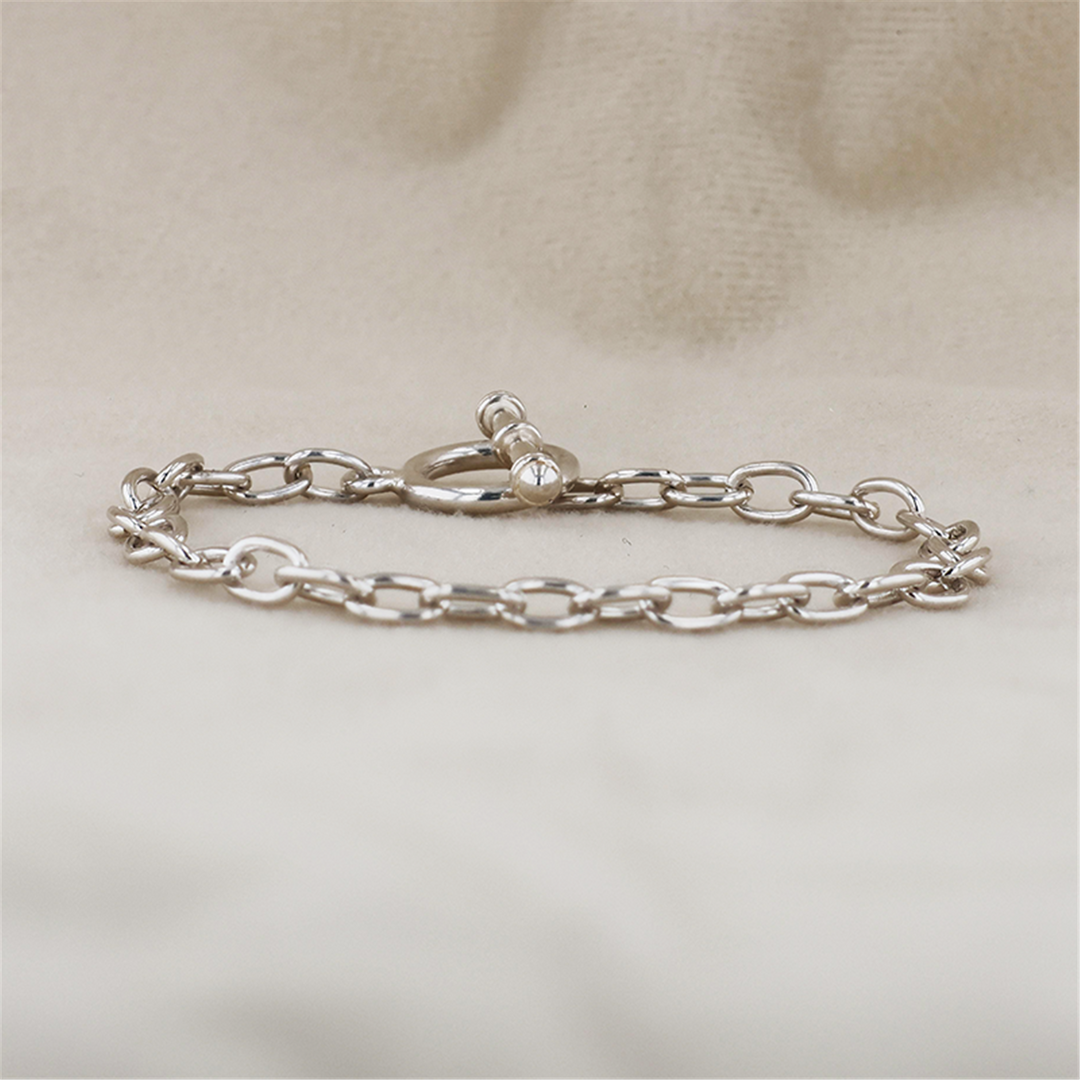 Sterling Silver Open Link Toggle Clasped 7" Bracelet