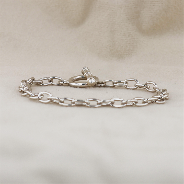 Sterling Silver Open Link Toggle Clasped 7" Bracelet