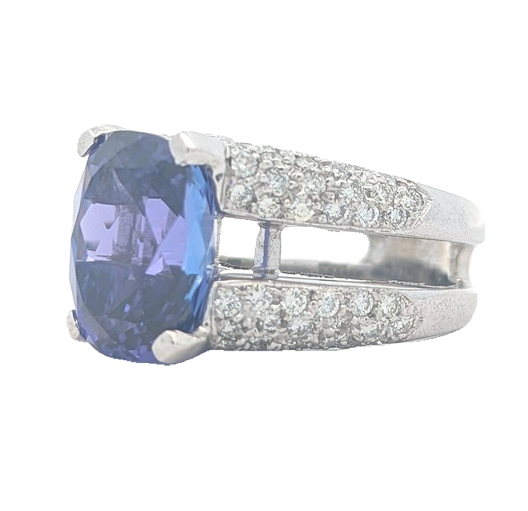 18KT White Gold Natural Tanzanite and 2.36ctw Diamond Fancy Estate Cocktail Ring