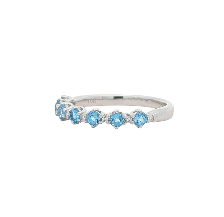 10KT White Gold Swiss Blue Topaz and 0.05ctw Diamond Ring